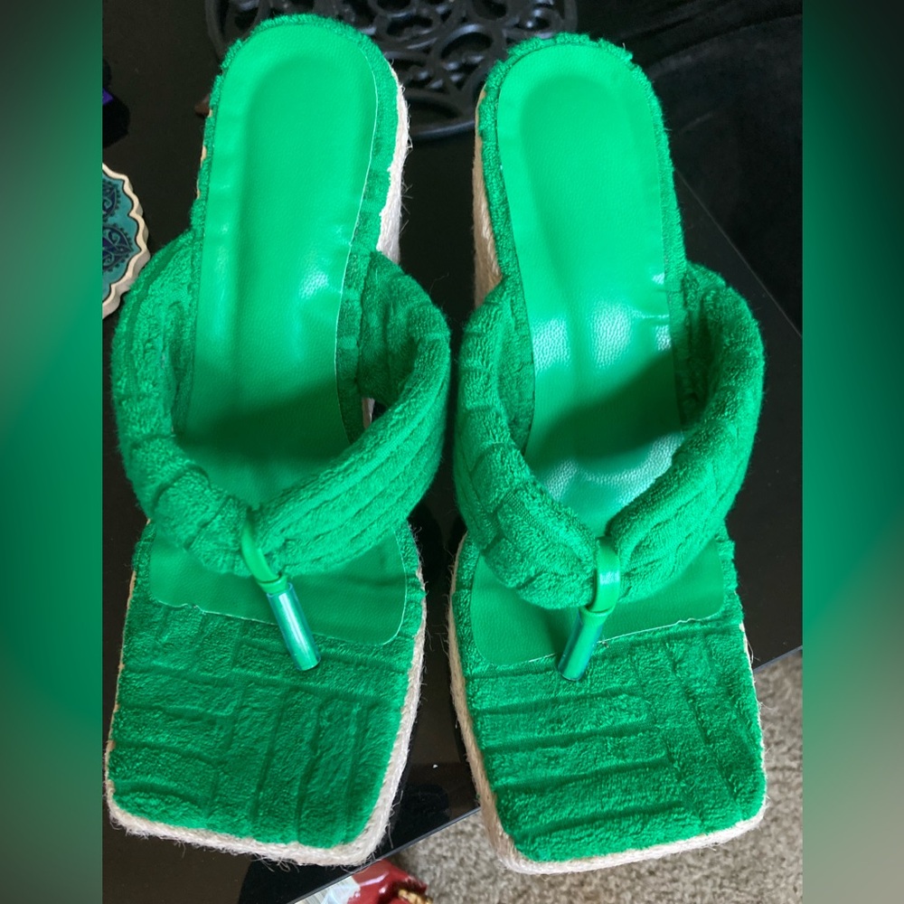 Green Espadrille Towel Wedge Sandals